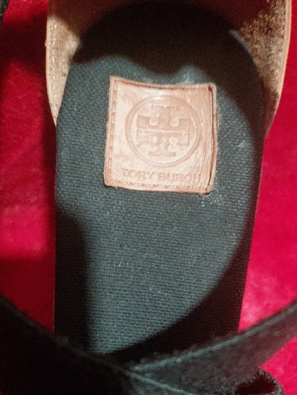 Tory Burch Black and Tan Espadrille Wedge Sandals